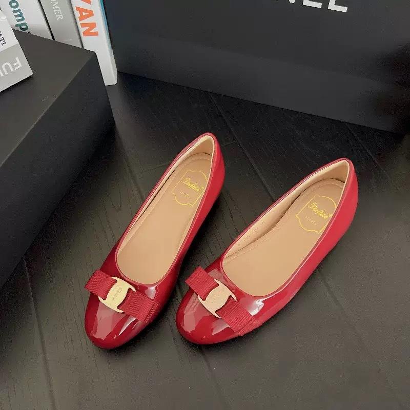 

Su Yinyin same style~ CBD female elite~ classic bow light mouth thick heel ballet single shoes women s flat shoes 39