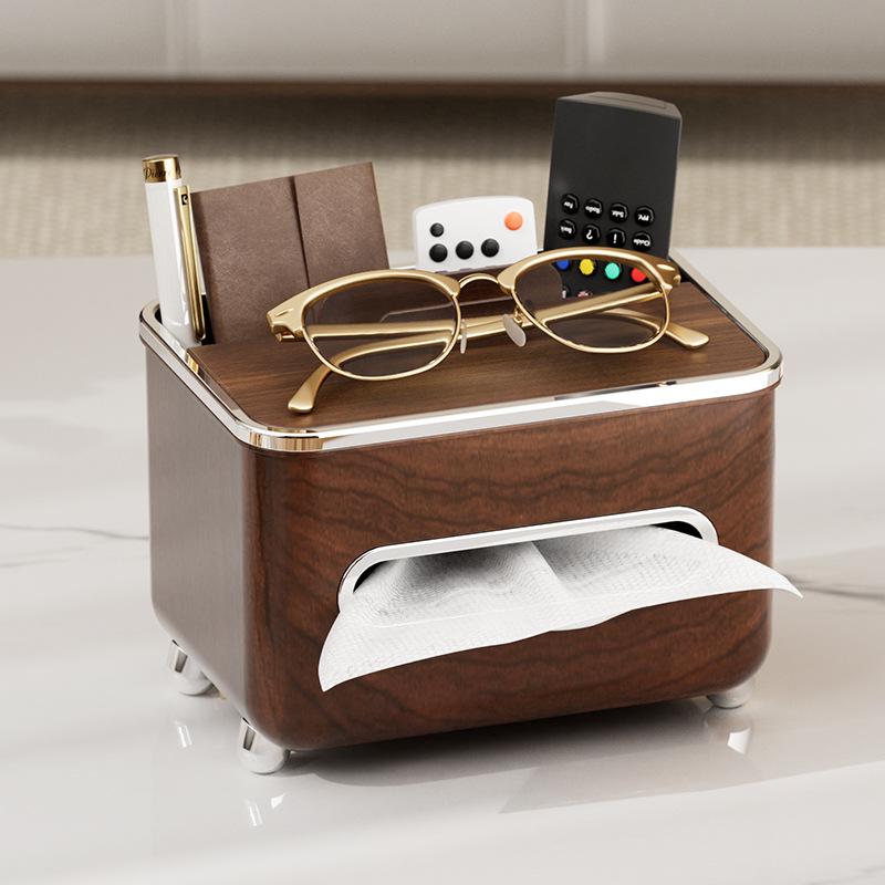Vintage Luxury Waterproof Plastic Multifunctional Tissue Box with Napkin Dispenser and Remote Holder for Table in Living Room