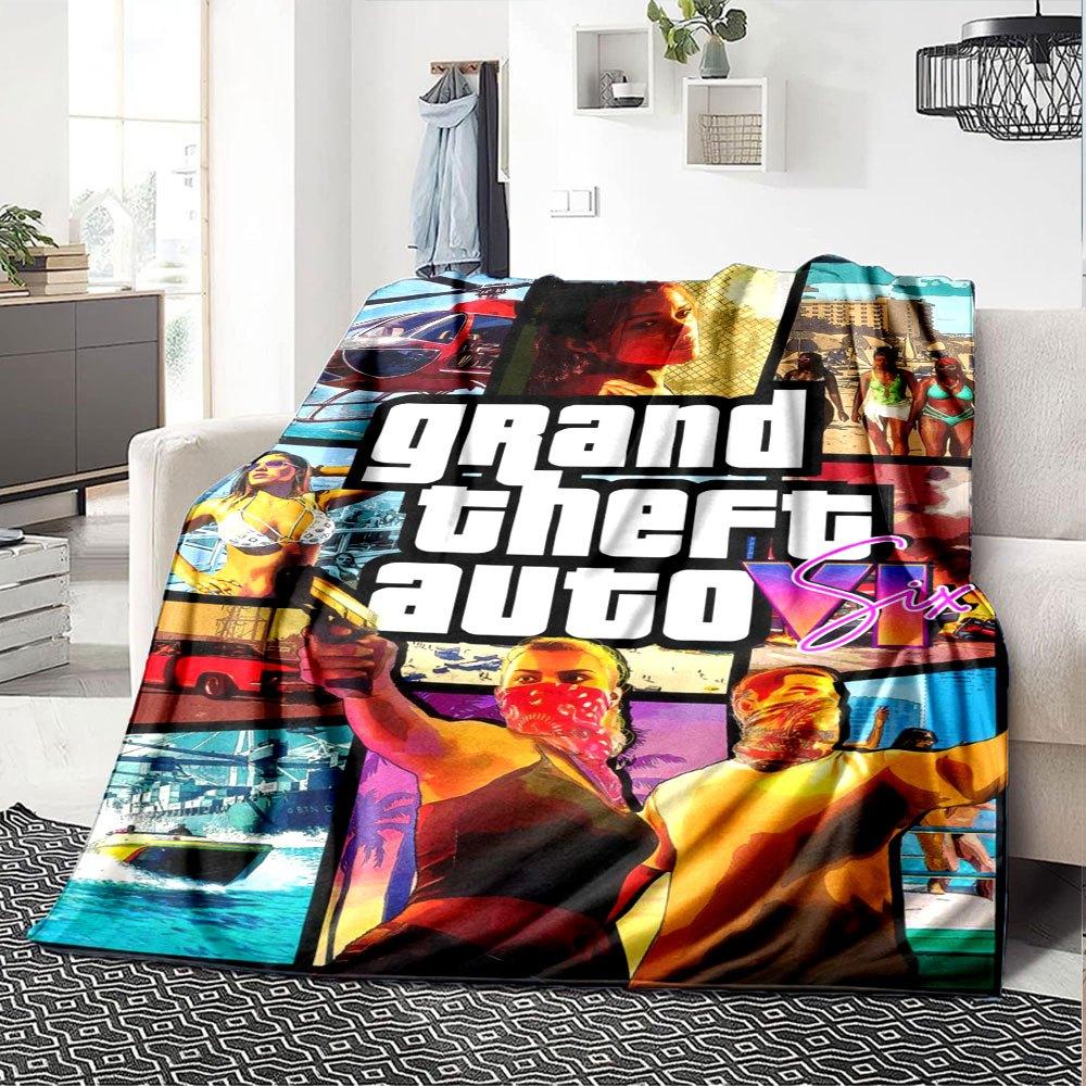1ks Měkká flanelová deka Grand Theft Auto s designovým potiskem Útulná deka pro všechna roční období, ideální na pohovku, postel, do kanceláře