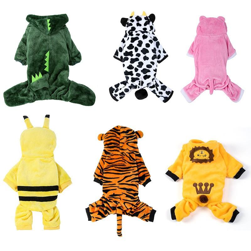 Pet Costume Warm Fleece Dog Outfit Cartoon Animal Design Small Breed Four Legs Winter