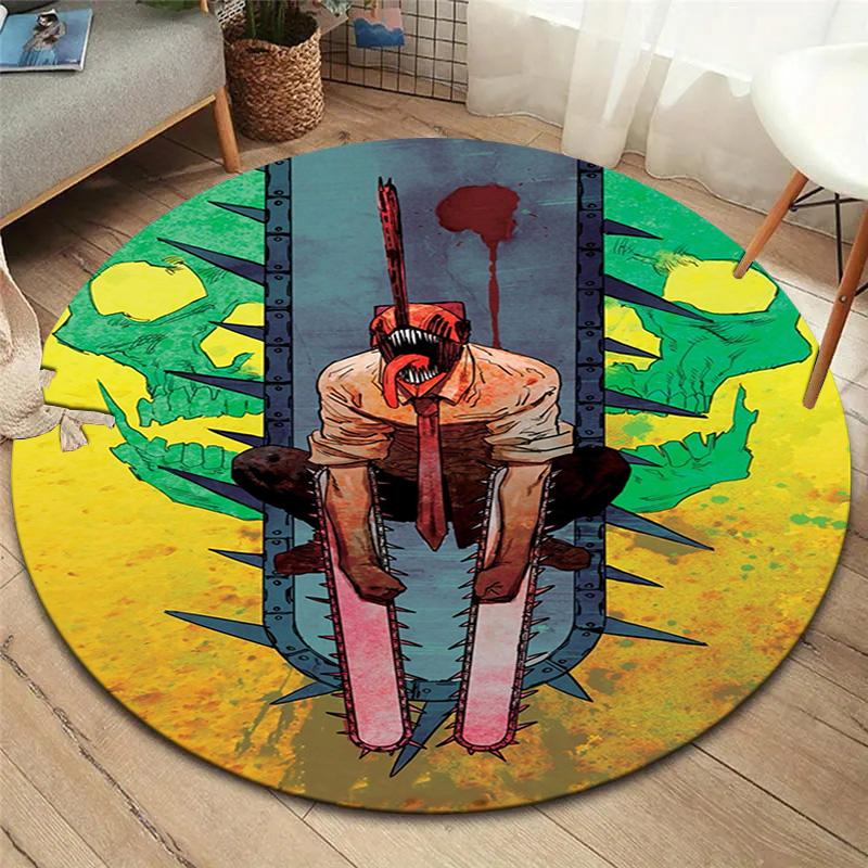 Chainsaw Man Round Area Rug Carpet Rug For Living Room Bedroom Sofa Playroom Decor Nonslip Floor Mat
