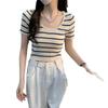 Women's Striped Knitted Short-Sleeve T-Shirt - Trendy Summer 2022 Slim Fit Top