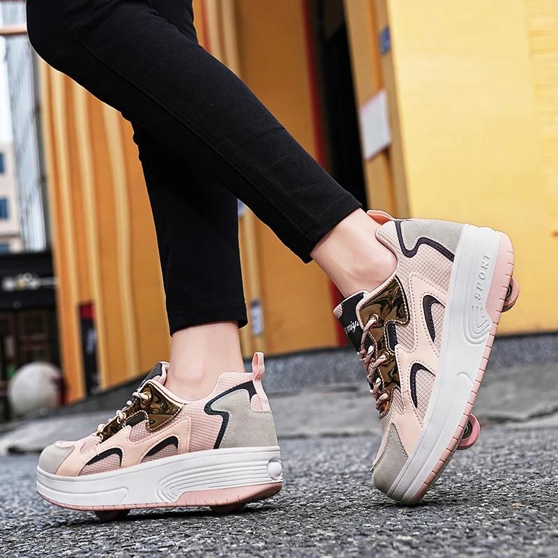 2-wheel Roller Skates Trendy Boys' Retractable Skates Children's Dual-purpose Skating Wheels Sneakers Casual Shoes