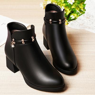 Stivali alla Caviglia da Donna in Vera Pelle Nuova Moda 2025 Stivali da Donna Caldi con Pelliccia Punta Rotonda Tacco Quadrato Cerniera Fatti a Mano Tempo Libero