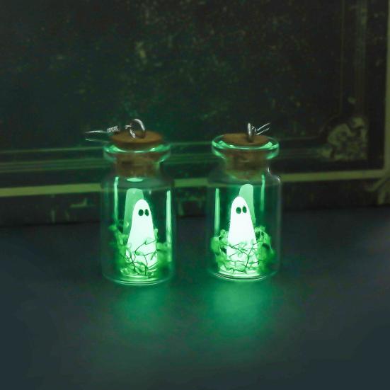 Ghost Necklace Glow-in-the-Dark Ghost In Bottle Pendant Necklace And Earrings Mini Ghost Ring Halloween Jewelry for Women Men