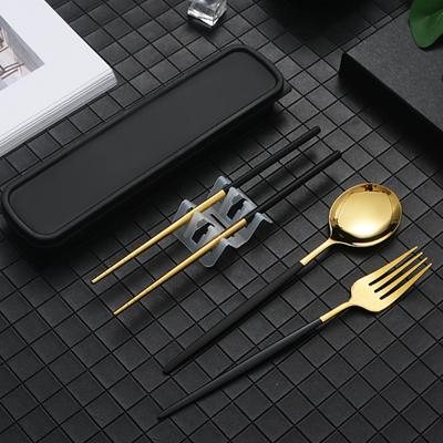 4Pcs/Set Travel Dinnerware Set Protable Stainless Steel Cutlery Set with Box Include Fork Spoon Chopsticks Eating Utensils