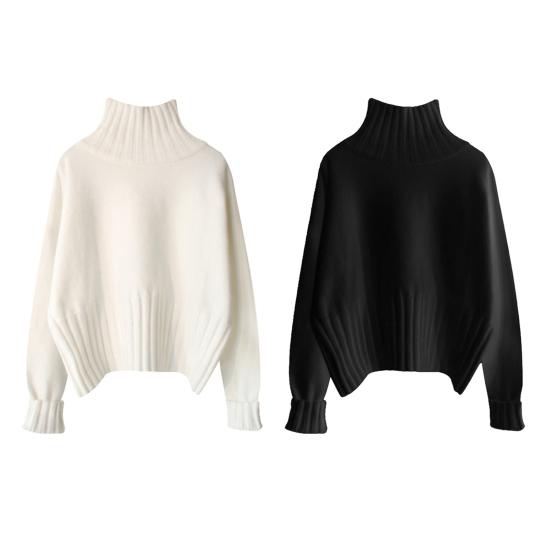 Pulover de femeie Pulover cu elasticitate ridicată Pulover de iarnă de culoare solidă cu gât tricotat Păstrați căldura moale Îngroșați Pulover de iarnă pentru purtarea zilnică