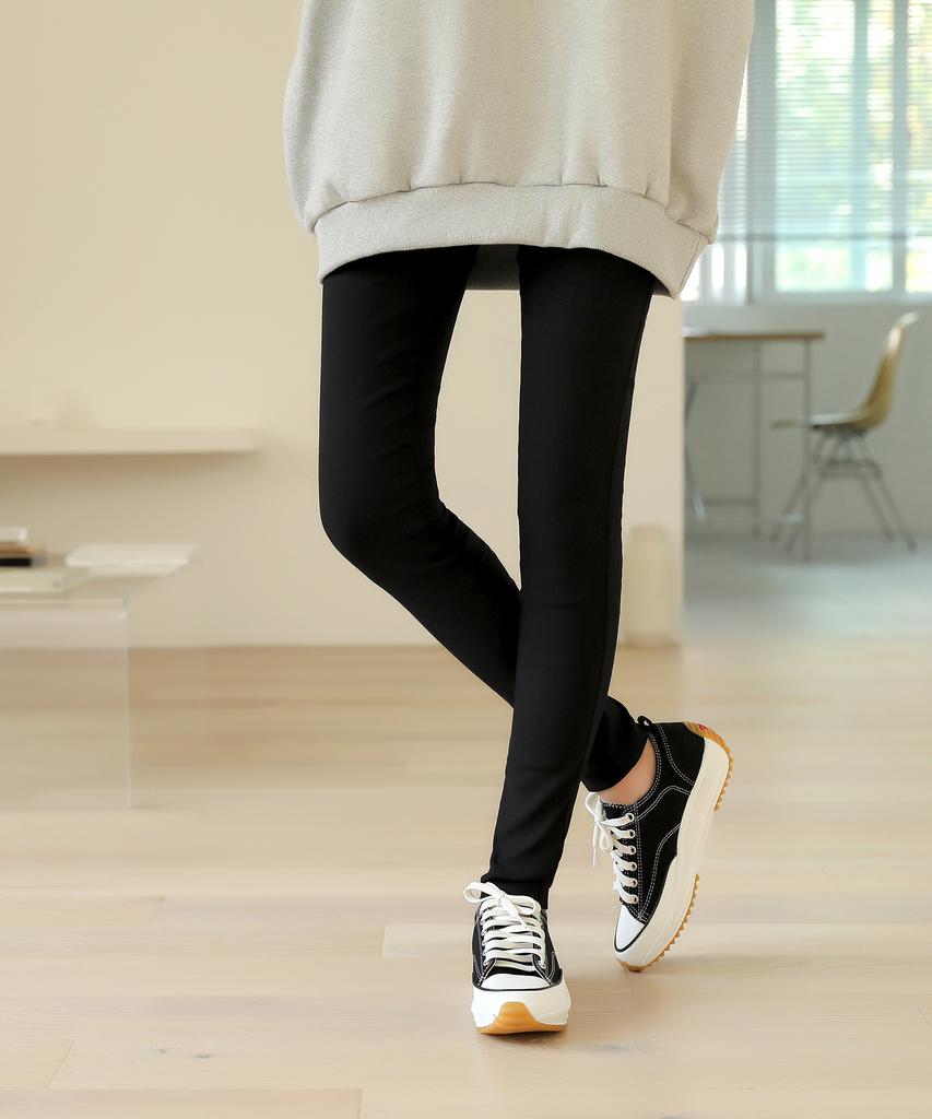 Jikeulib Warm Fleece-Lined Spandex Wide Elastic Black Skinny Leggings Pants