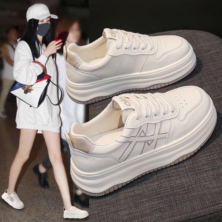 Thick Baseplate Shoes Women's New Height Increase In Spring and Autumn 2025 Casual Versatile Leather Casual Breathable Little White Shoes Women