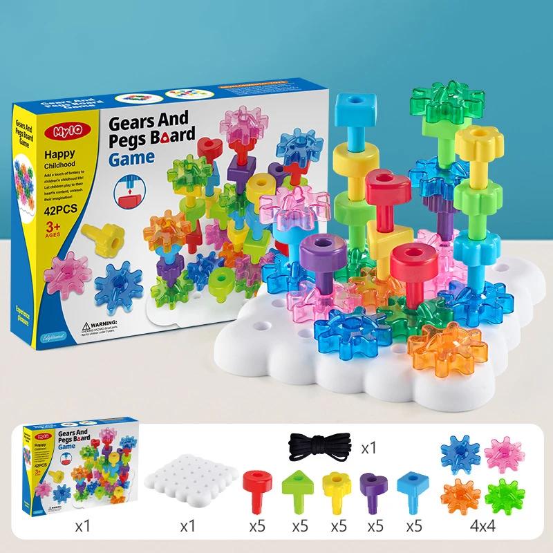 Preschool Nail Board Game Montessori Toys DIY Gear Building Blocks Stacking Game Creative Line Game Color Cognition Puzzle Toy