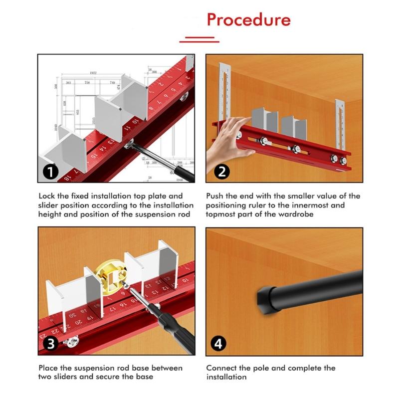 Aluminum Alloy Cabinet Hardware Jig Wardrobe Installation Tool with Adjustable Ruler for Accurate Closet Poles Mounting