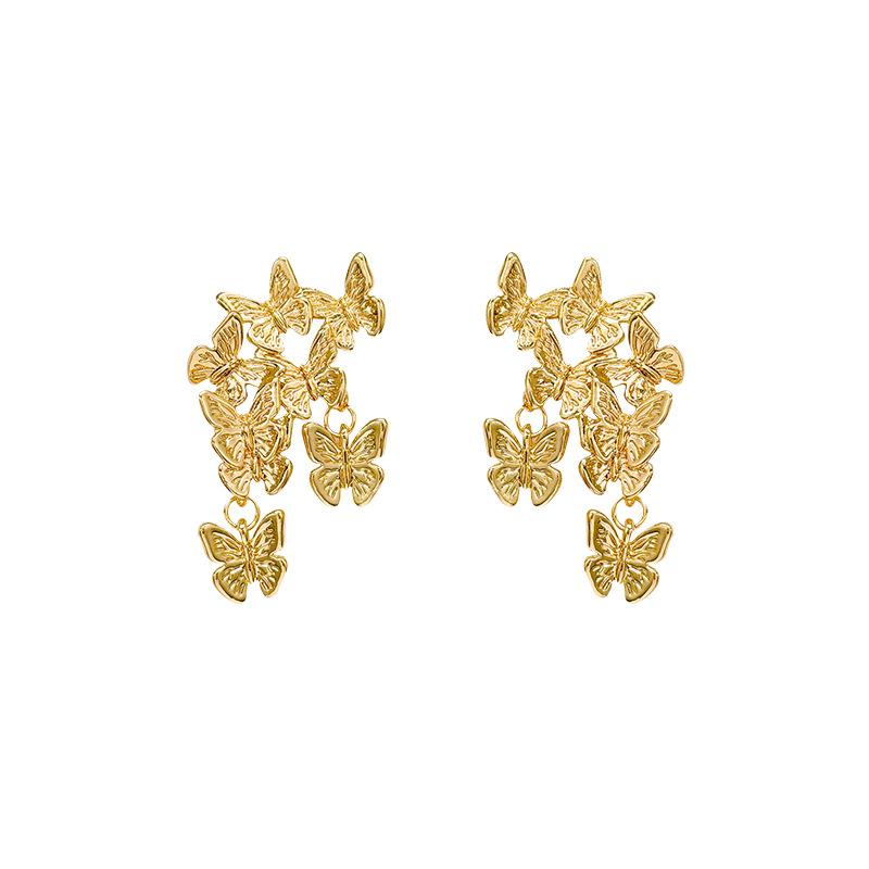 Retro gold butterfly fringed earrings women's light luxury temperament high-end stud earrings New ear jewelry
