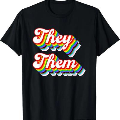 They _ Them Pronouns LGBTQ Pride Rainbow T-Shirt,100% Cotton