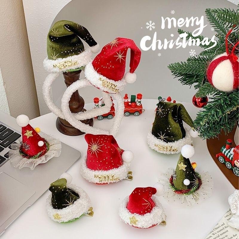 Christmas Santa Hat Hair Clips Mini Red Green Xmas Hairpins Festive Holiday Hair Accessories For Girls Christmas Party