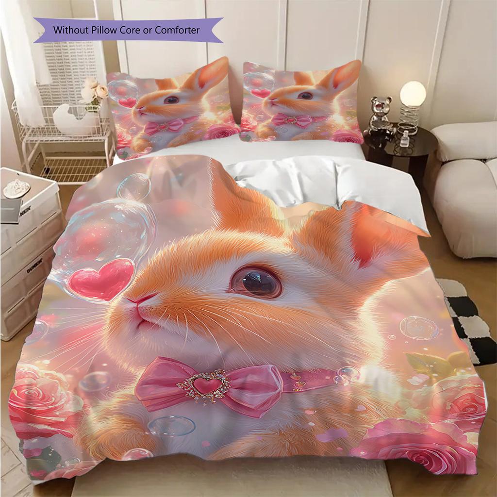 Rabbit Pattern Bedding Quilt Set Quilt Cover Pillowcase Home Decoration Birthday Gift (1 * duvet cover + 2 * pillowcase, without core)
