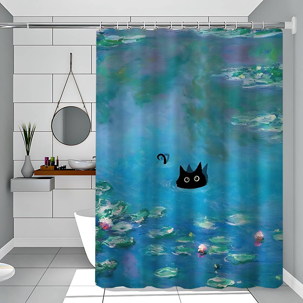 

Funny Art Matisse Monet Black Cat Van Gogh Sunflowers Shower Curtain - Water-Repellent And Leak-Resistant, Mold And Mildew 90x180 cm