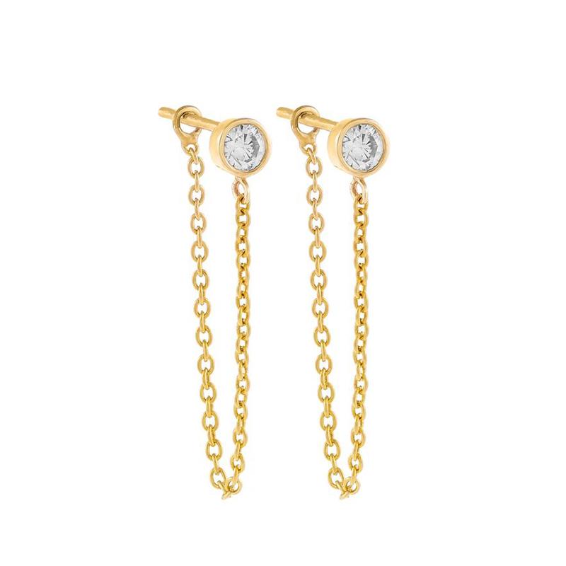 TIANDE Exquisite Zircon Tassel Chain Dangle Earrings for Women Fashion Gold Color Pierced Ear Stud Earrings Jewelry Accessories
