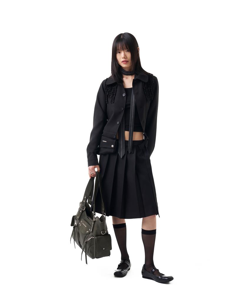 Iuga Makaras Belted Bag Pleats Midi Skirt (Black)