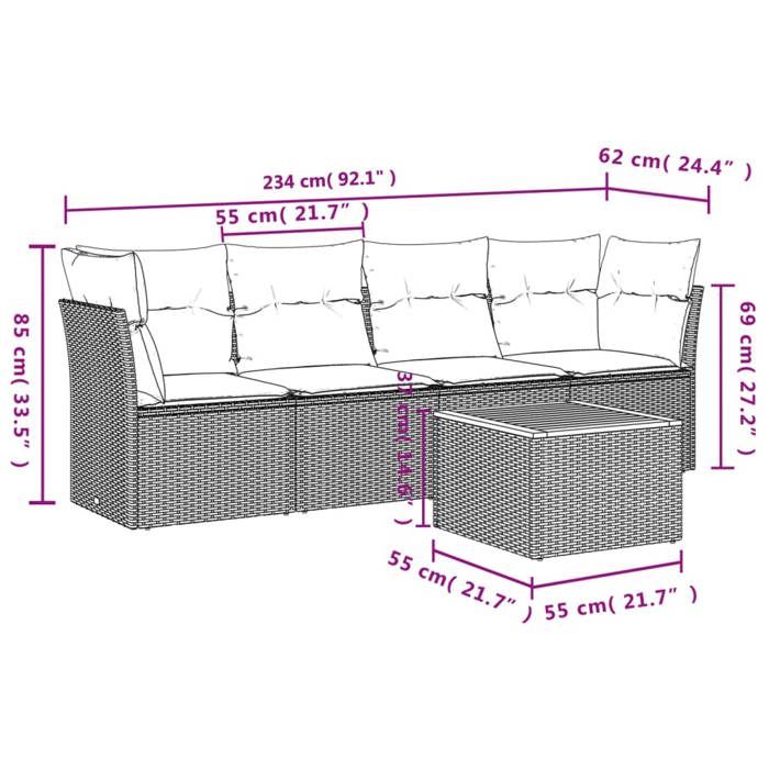 VidaXL Salon de Jardin avec Coussins 5 pcs, Canapés de Terrasse, Ensemble de Meubles de Patio, Mobilier d'Extérieur, Gris 3255808