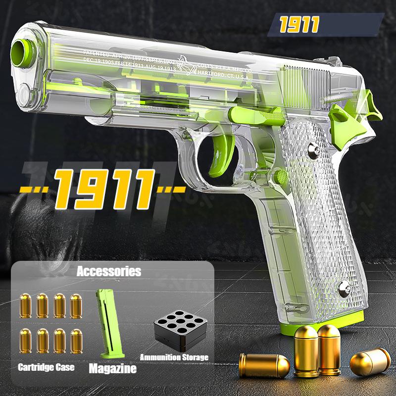 1911 Transparent Shell Ejecting Gun Non-firing Pistol Model with Magazine Cartridge Case Boys Toy Gun for Birthday Xmas Gifts