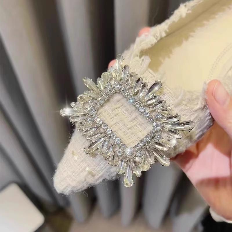 Fashion Flat Shoes for Women Spring and Summer 2025 New Diamond Square Buckle Pointed Toe French Large Size Women's Shoes 41 42 43