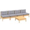 5 Piece Garden Lounge Set with Grey Cushions Pine Wood