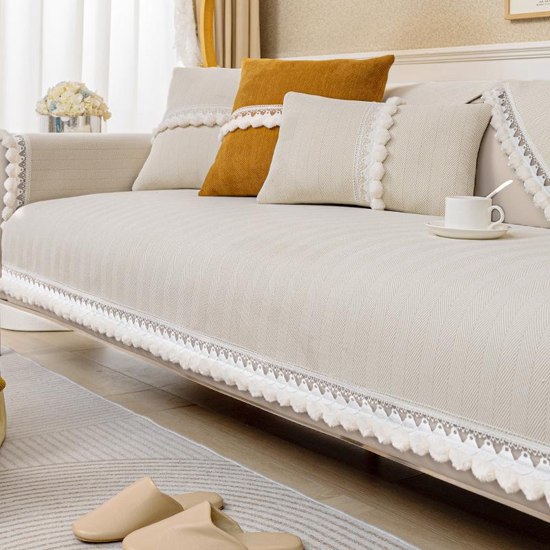 Chenille Lace Sofa Cover Towel Solid Color Universal Living Room Sofa Cushion Mat Non-Slip Sofa Cushion Armrest Backrest Cover