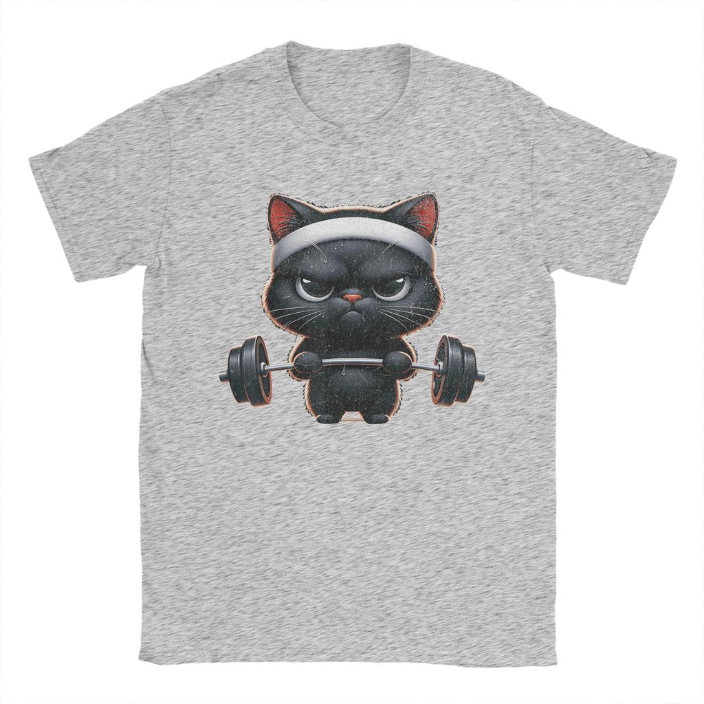 Humorous Funny Workout Cat Gym Fitness TShirt for Men Round Neck Cotton T Shirts  Short Sleeve Tee Shirt Plus Size Tops