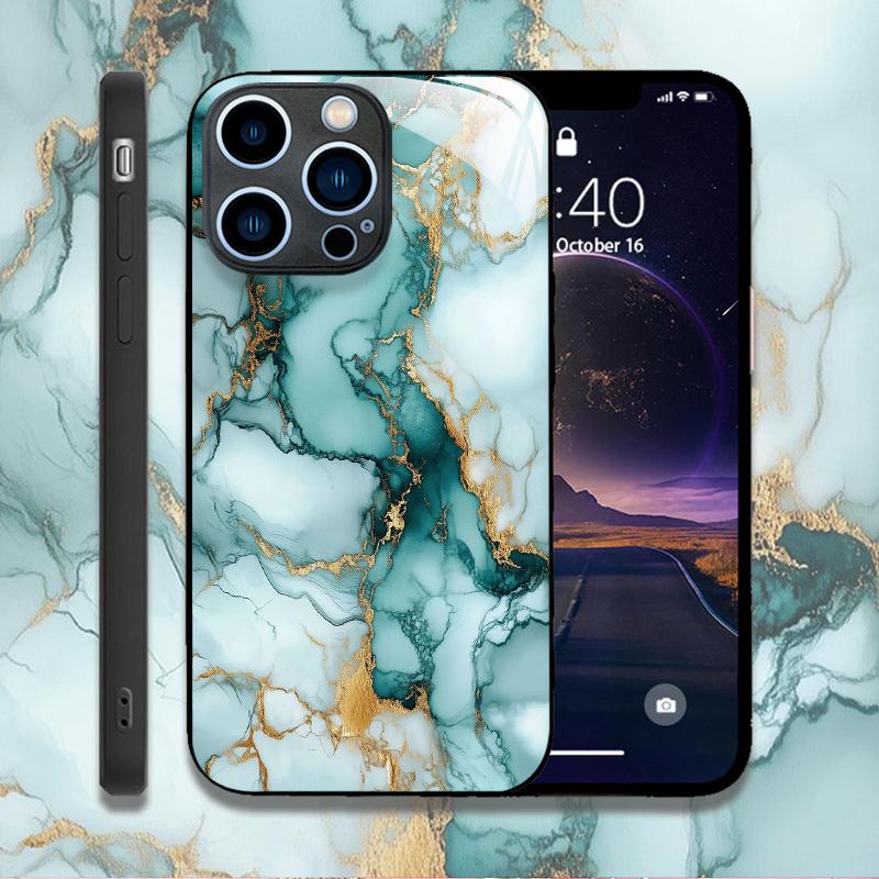Fashion Colorful Marble Phone Case for IPhone 11 12 13 14 15 16 Pro Max Mini X XR XS 7 8Plus SE2 Shockproof Tempered Glass Cases