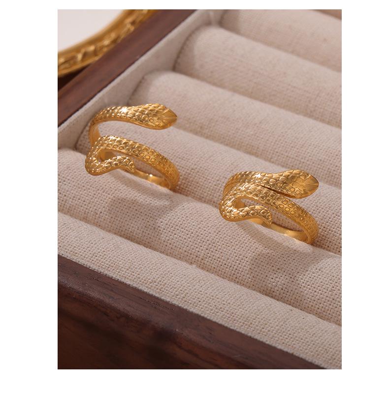 Trendy Openable Gold Snake Shape Titanium Steel Couple Ring - Non-fading, Light Luxury, French Retro Style