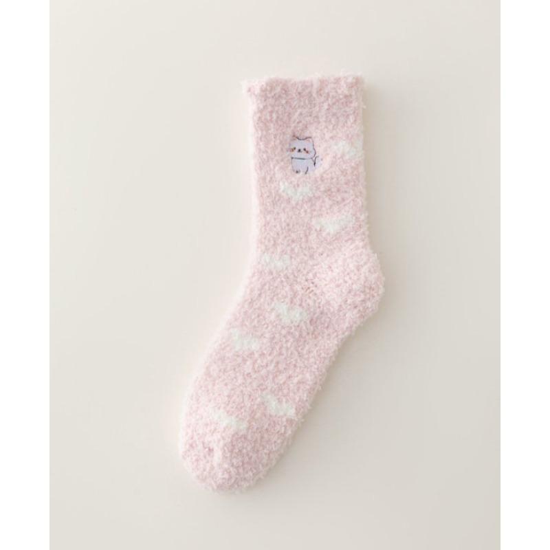

Autumn and Winter Coral Fleece Socks, Women s Cartoon Embroidery, Home Sleeping Floor Socks, Warm Animal Pink and Purple Maternity Socks 1 pair рожевий