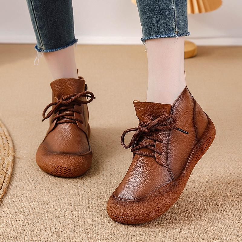 Høykvalitets dameboots ekte skinnboots vanntette dameankelstøvletter mote snøring plattform dame brune ankelstøvletter