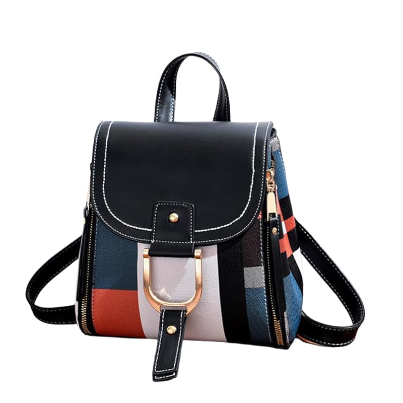 

backpack ladies Smaller 2way check mini bag shoulder bag Crossbody daypack lightweight grid pattern convertible (black)
