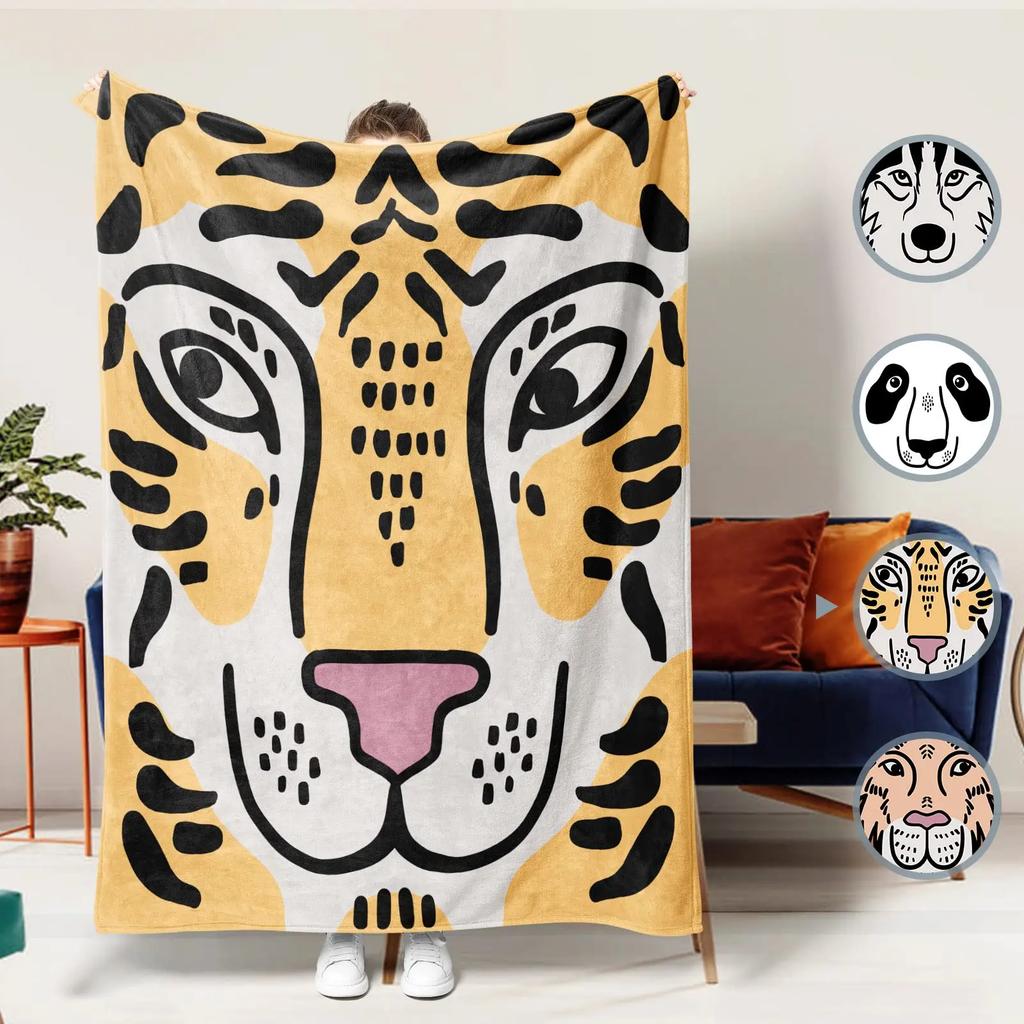 Realistic Tiger Skin Print Flannel Throw Blanket - Portable Warm for Bed/Rug, King Size, Animal Decor Textile