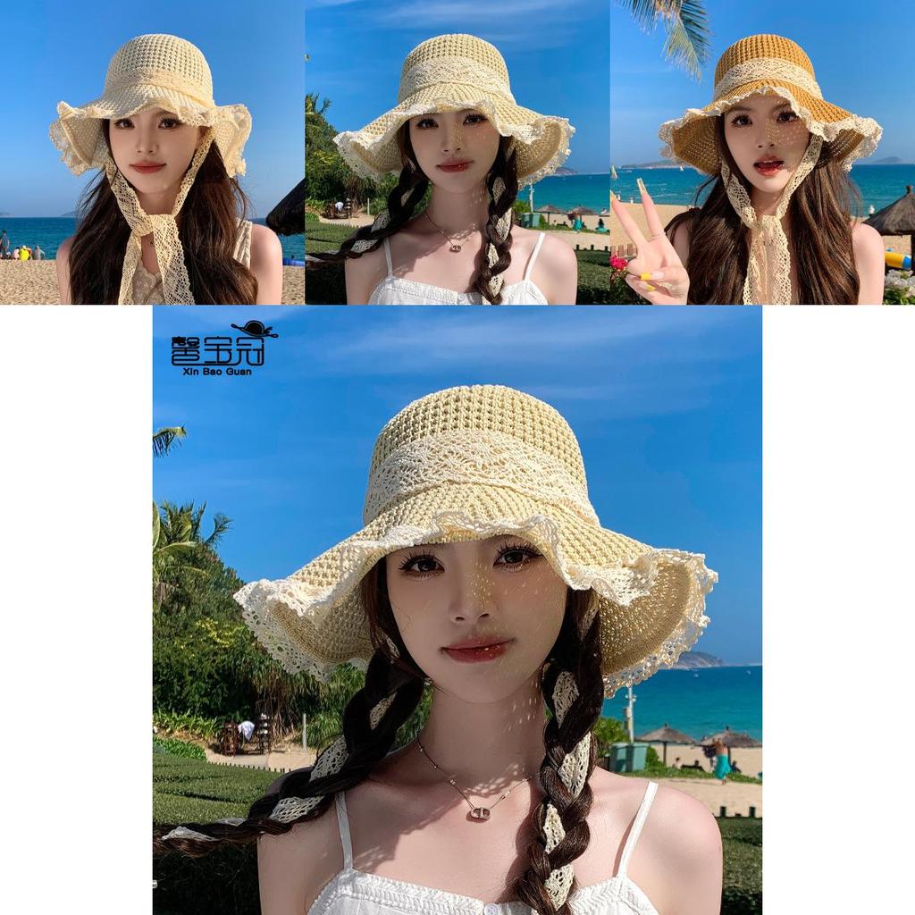 Summer Straw Wide Brim Sun Hat With Removable Ribbon For Beach And Outdoor Wear