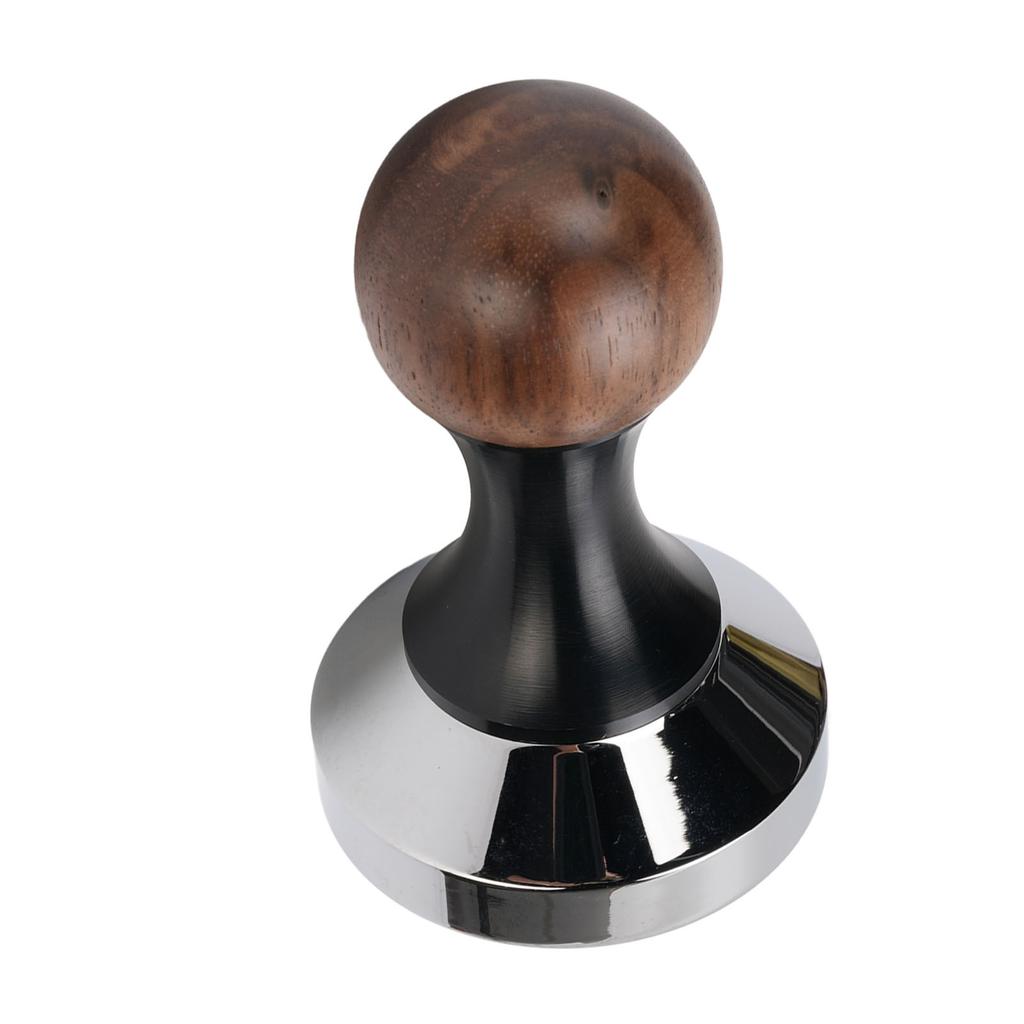Valnötsträhandtag Kaffepress Professionell Lätt att Rengöra Kaffepulverhammare Pressverktyg Gängad Botten