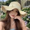 WTEMPO Lace Bow Pearls Solid Color Spring Summer Foldable Sunscreen Straw Hats Wide Brim Travel Beach Breathable Sun Hats