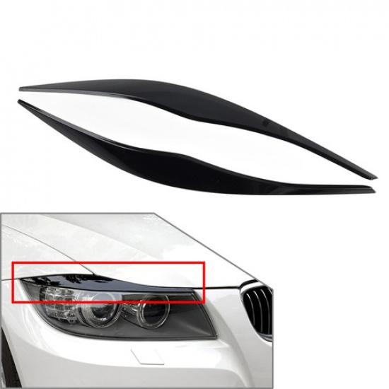 Headlight Eyelid Eyebrow Cover For BMW 3 Series E90 E91 2006-2011 Bright Black