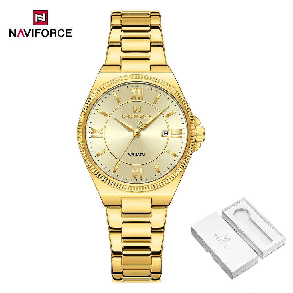 NAVIFORCE Original Women Business Watch Stainless Steel Strap 30m Waterproof Calendar Simple Dial Women Lady Casual Watch NF5073