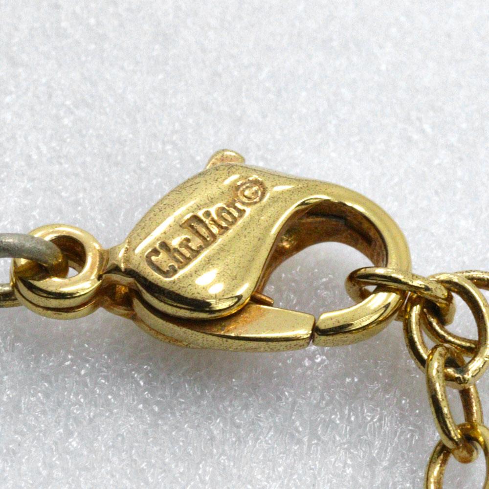 Dior Logo heart Necklace Plated Gold/Rhinestone heart 6.1g Women Used