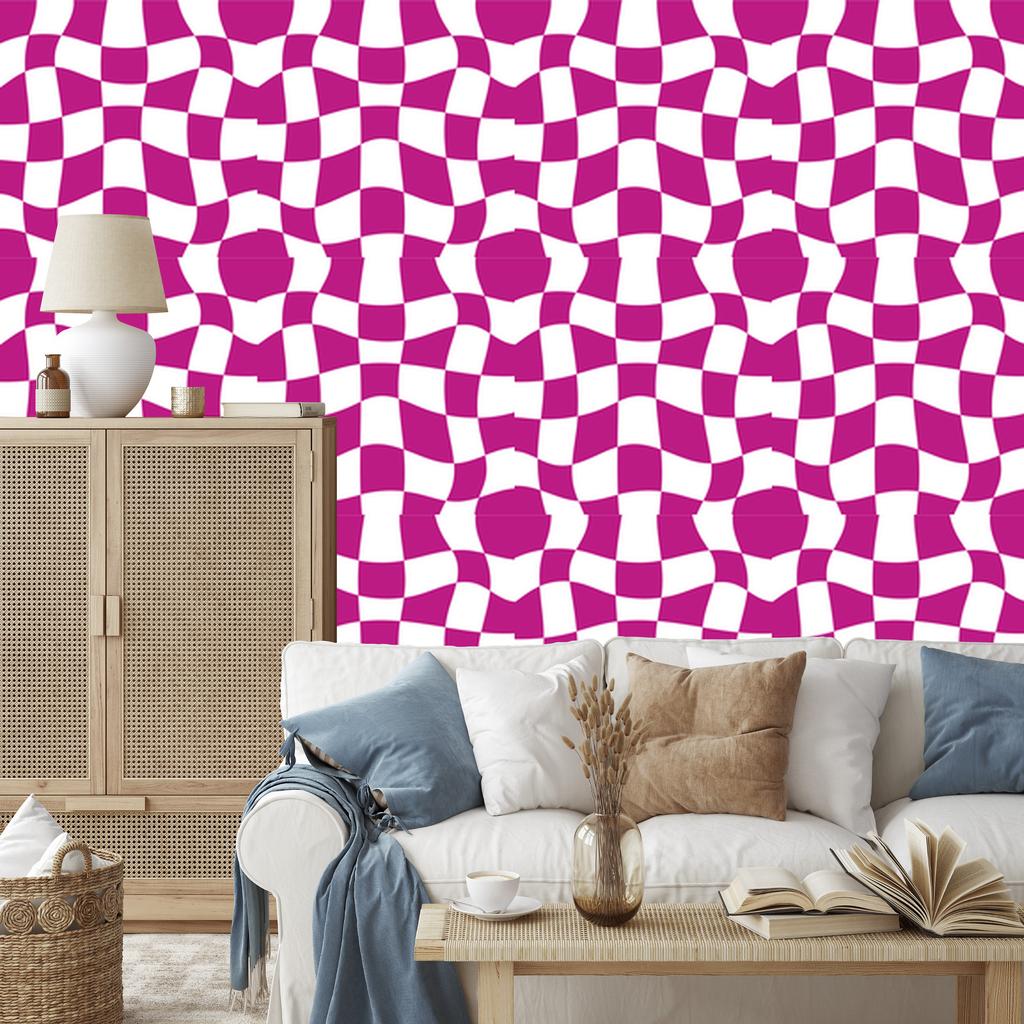Wallpaper Casual Checkerboard Purple for Living Room and Bedroom 50x1000