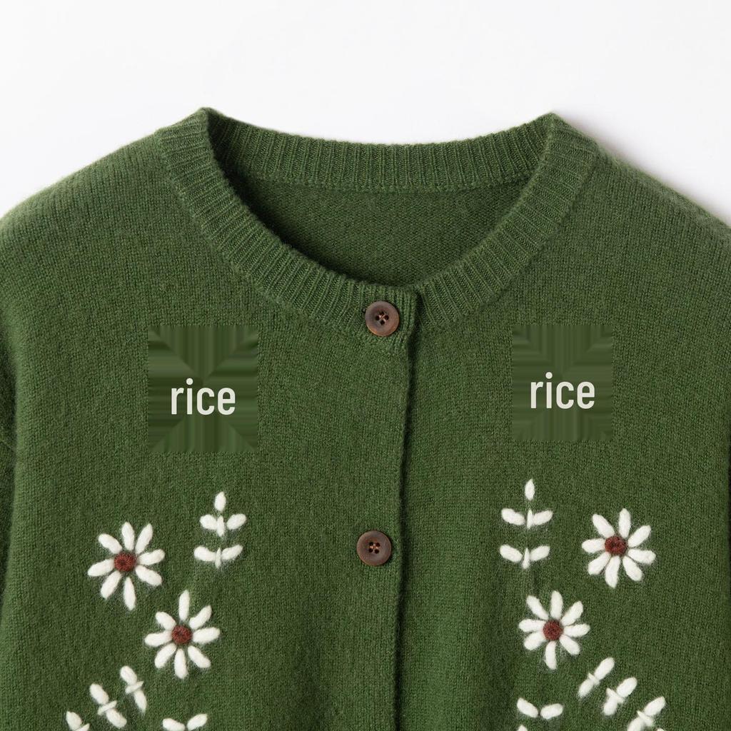 Embroidered Round Neck Cashmere Cardigan - Women's Loose Long Sleeve Knit Sweater for Autumn & Winter