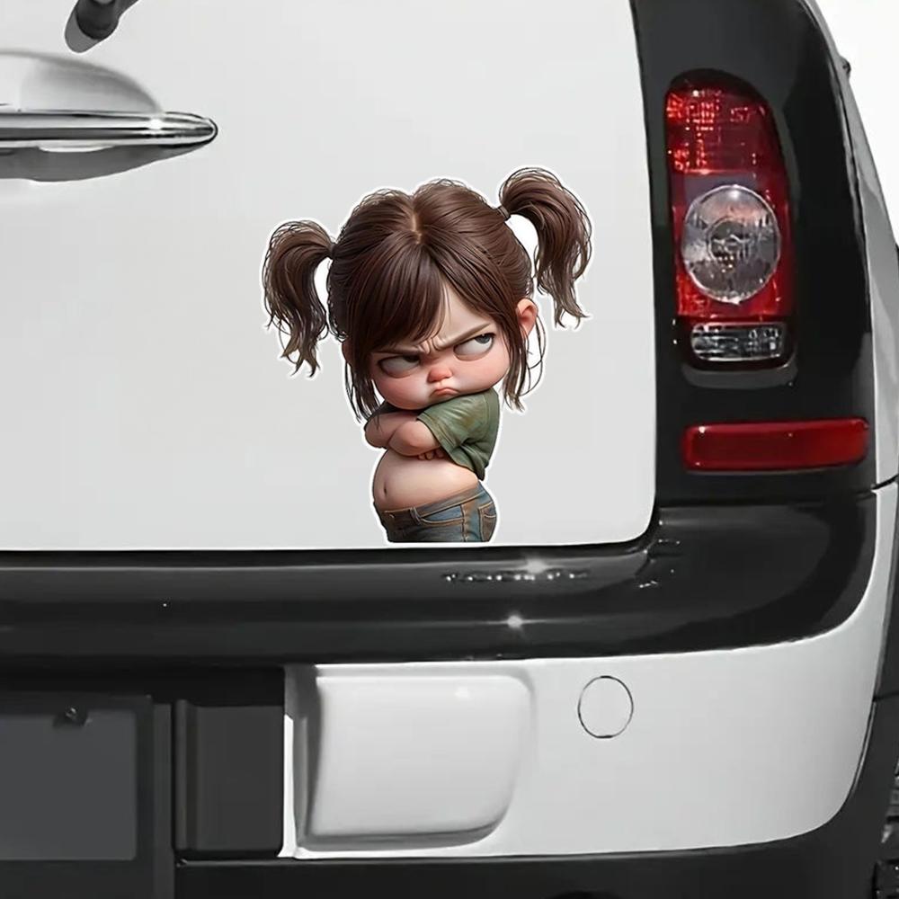 Angry Girl Cartoon Vinyl Decal - Self-Adhesive PVC Sticker for Laptop, Car, Truck, Motorcycle, Wall, Window And More JM31