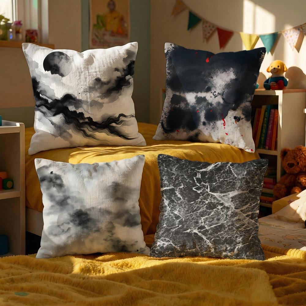 Ink Wash Texture Cushion Cover Set of Decorative Short Plush Pillow Covers for Sofa Soft Cushion Case x cm