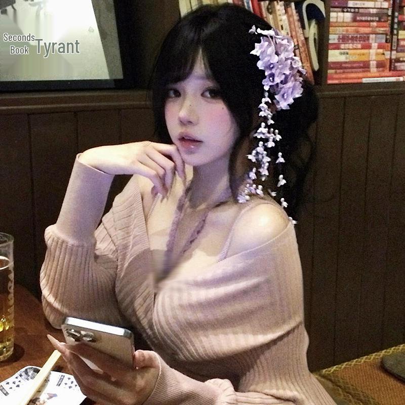 

Purple Lily of the Valley Tassel Hair Clip - Retro Chinese Style Hanfu Accessory