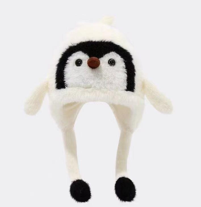 

Cartoon Penguin Kids Winter Hat: Warm, Thick, Velvet-Lined, Round Top, Ear Protection for Autumn/Winter