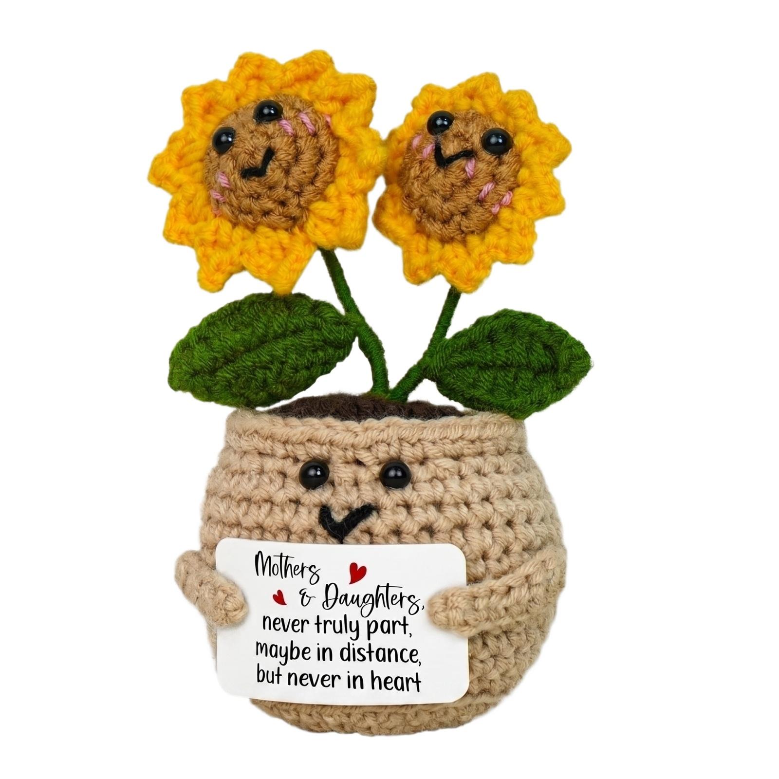 

Handmade Sunflower Flower Pots With Mother s Day Cards - Cute Knitted Flower Table Decorations One Size