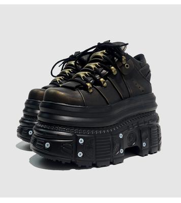 Punk Heavy Rock Platform Thick Sole Women Y2K Hot Girl Genuine Leather Color-Washed Single Shoes 12cm
