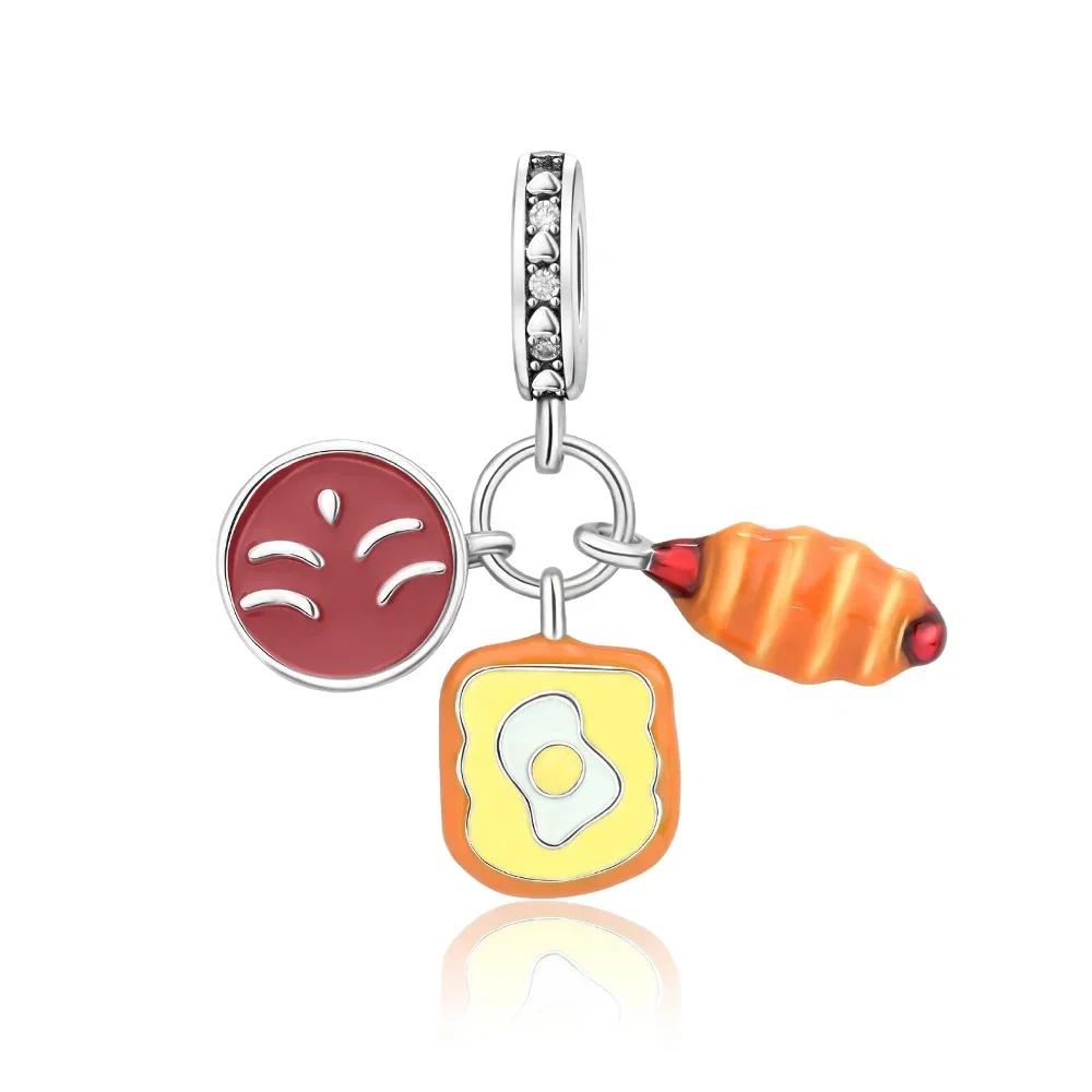Charm Bead Charms Copper French Fries Burger Pizza Collection Coffee Bread Threepiece Set for Women Diy Bracelets Necklaces Gift