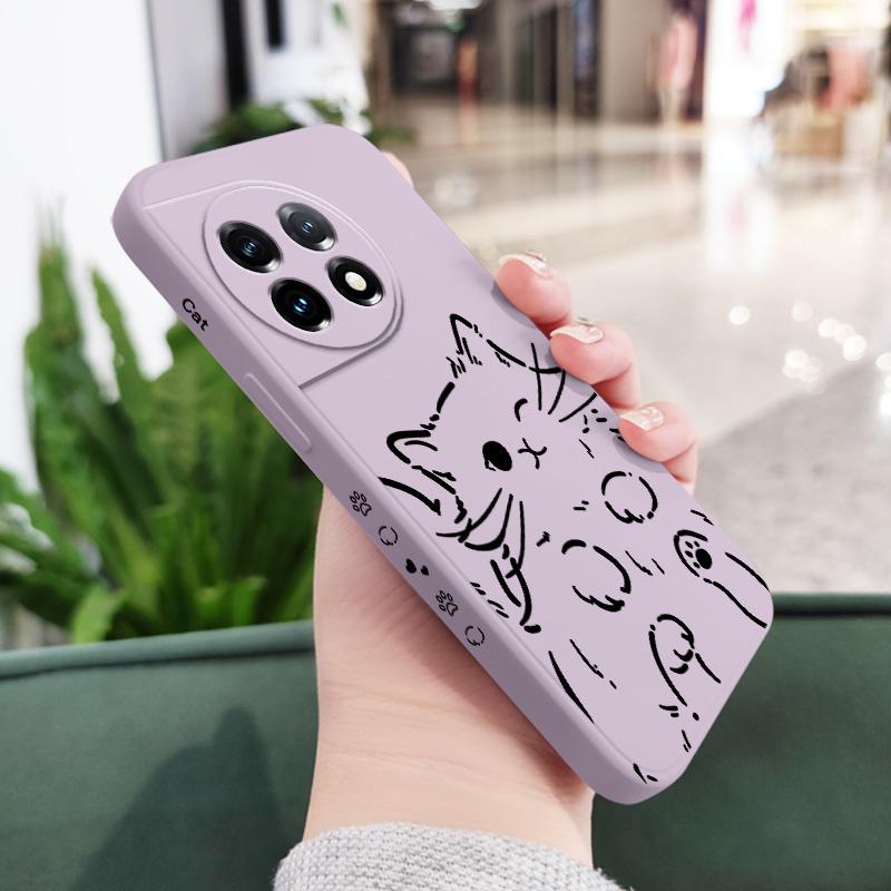 Smart Cat Phone Case For Oneplus 13 13R 12 12R 11 11R 10 10R 10T 9R 9RT 9 8T 8 7 7T Pro 5G Liquid Silicone Cover